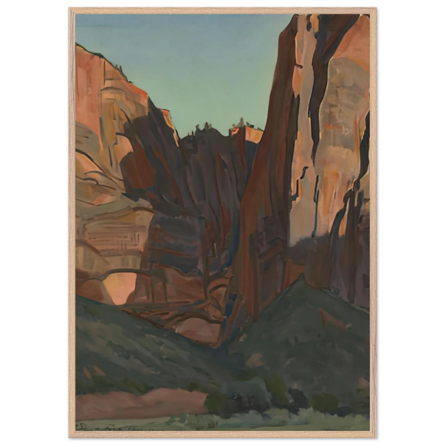 Maynard Dixon - NOTCH IN THE WALL ZION NATIONAL PARK AUGUST 1933 1933 Wall art - 27x35 cm / 11x14 inches - Premium Wooden Framed Poster With Fine Art Paper-canvas - Black frame