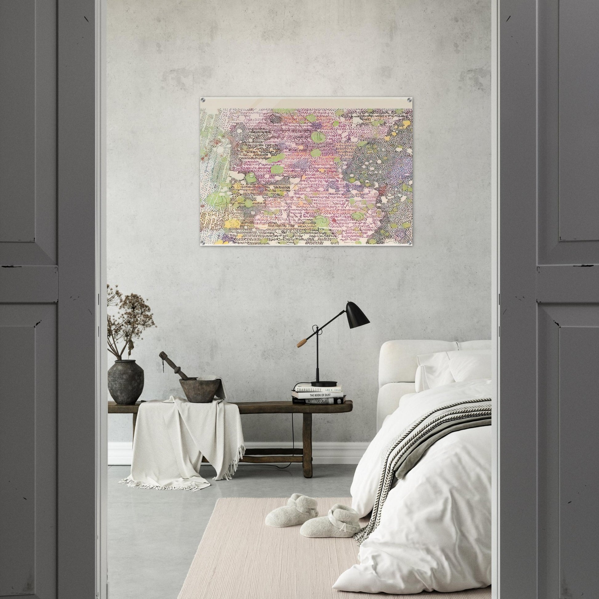 I Part of Sabine D Region, Southwest Mare Tranquilitatis from Lithographs Based on Geologic Maps of Lunar Orbiter and Apollo Landing Sites - 1972 - Nancy Graves Acrylic Print - 70x100 cm / 28x40″ inches | Nancy Graves Wall Art | Nancy Graves Prints