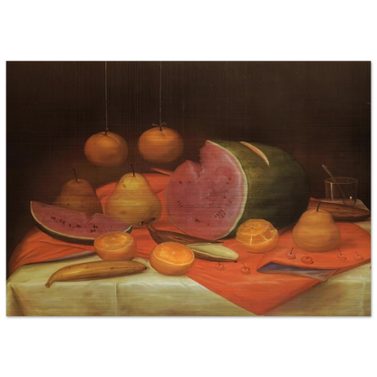 STILL LIFE WITH WATERMELON - Fernando Botero Brushed Aluminum Print - 70x100 cm / 28x40 inches | Fernando Botero Aluminum Print | Fernando Botero Prints