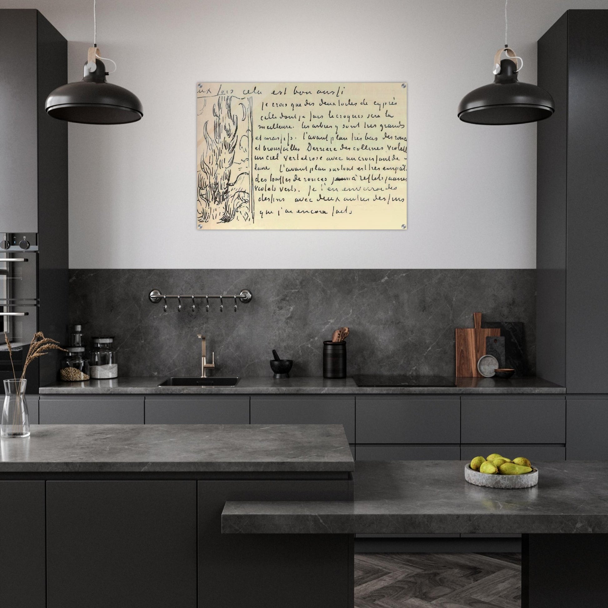 Cypresses Sketch on a Letter to Theo Van Gogh - Vincent van Gogh Acrylic Print - 70x100 cm / 28x40″ inches | Vincent van Gogh Wall Art | Vincent van Gogh Prints