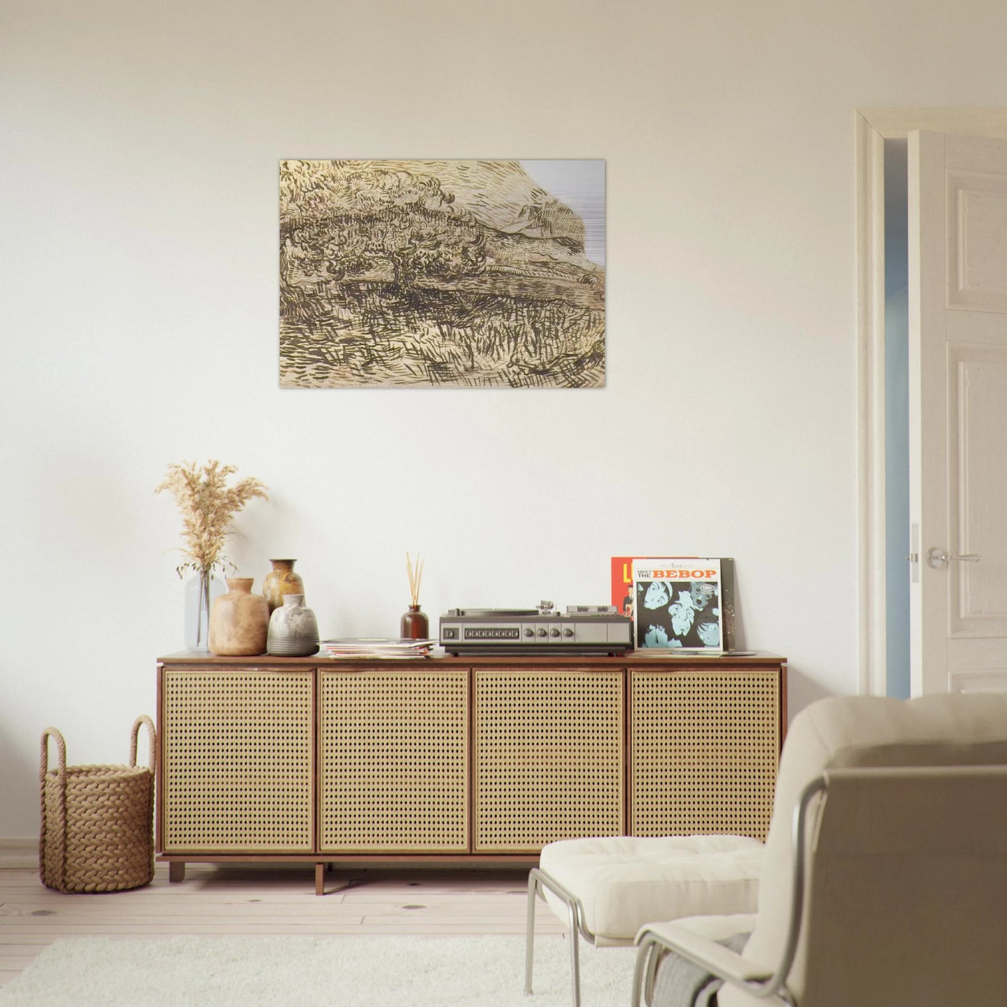 Olive Trees in a Mountain Landscape - Vincent van Gogh Brushed Aluminum Print - 70x100 cm / 28x40 inches | Vincent van Gogh Aluminum Print | Vincent van Gogh Prints