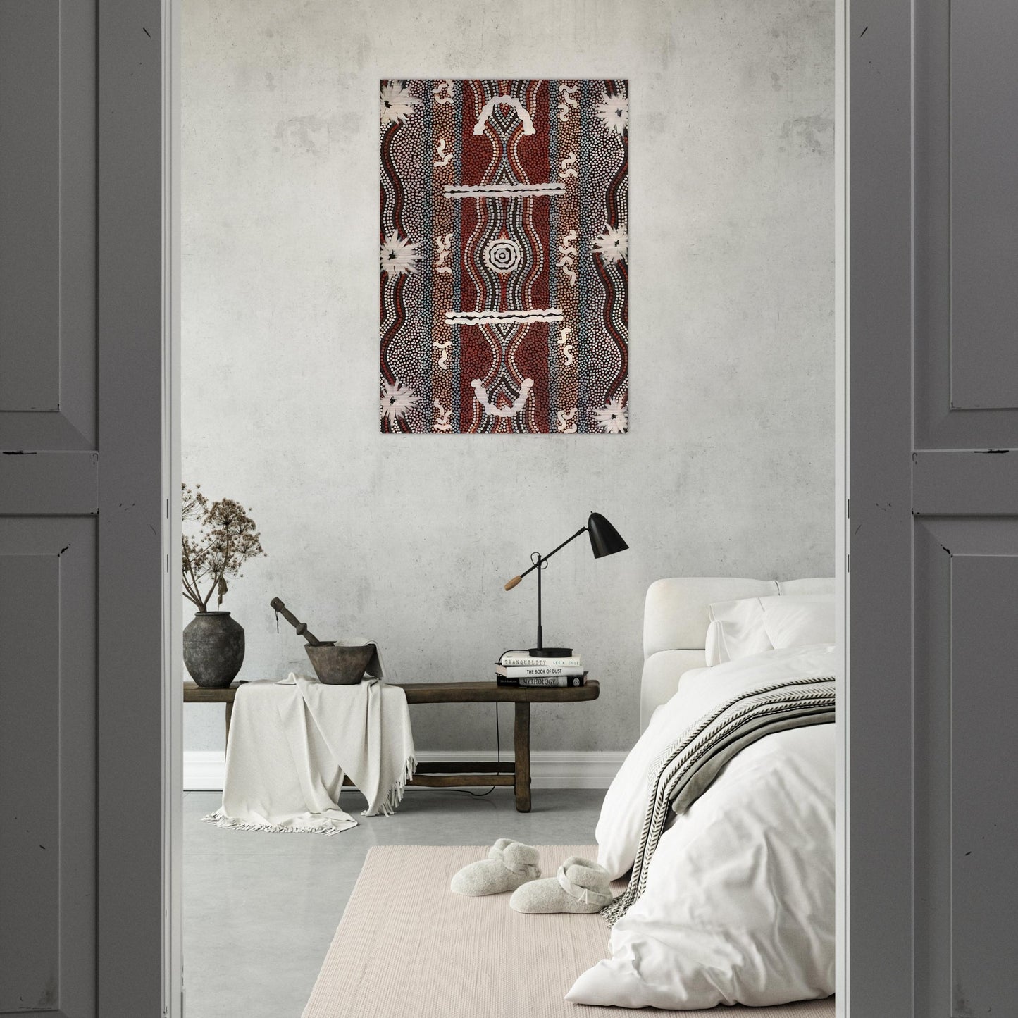 Caterpillar Dreaming - 1998 - Clifford Possum Tjapaltjarri Brushed Aluminum Print - 70x100 cm / 28x40 inches | Clifford Possum Tjapaltjarri Aluminum Print | Clifford Possum Tjapaltjarri Prints
