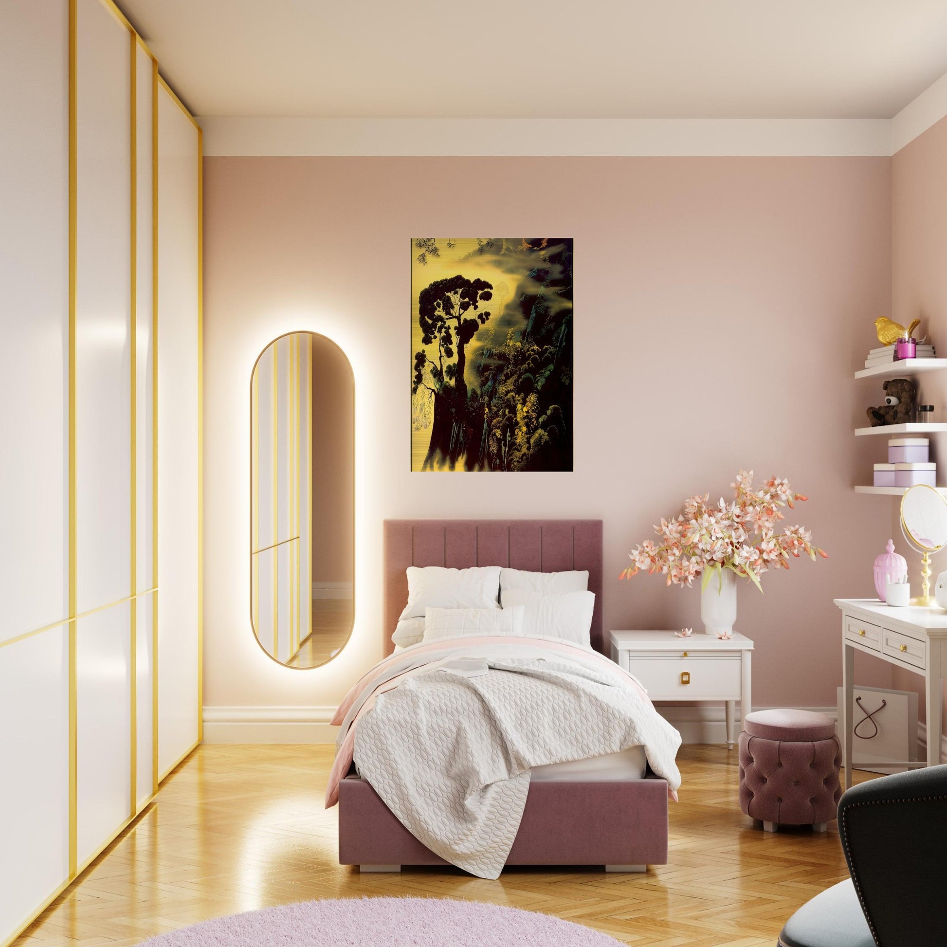 Sunset Silhouette - Eyvind Earle Brushed Aluminum Print - 70x100 cm / 28x40 inches | Eyvind Earle Aluminum Print | Eyvind Earle Prints