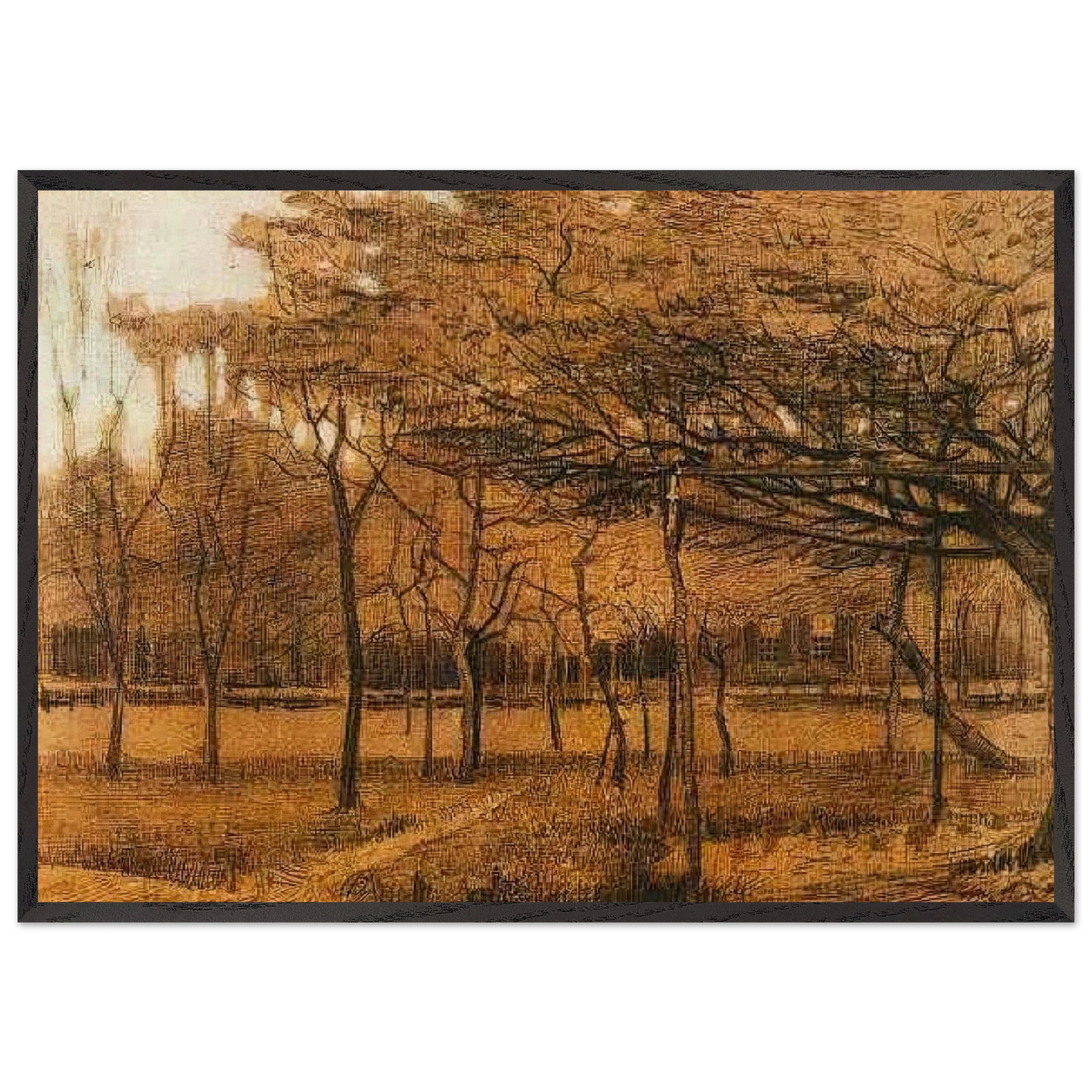 Landscape with Trees N2 - Vincent van Gogh 70x100 cm / 28x40 inches Framed Art Print – Black Wooden Frame