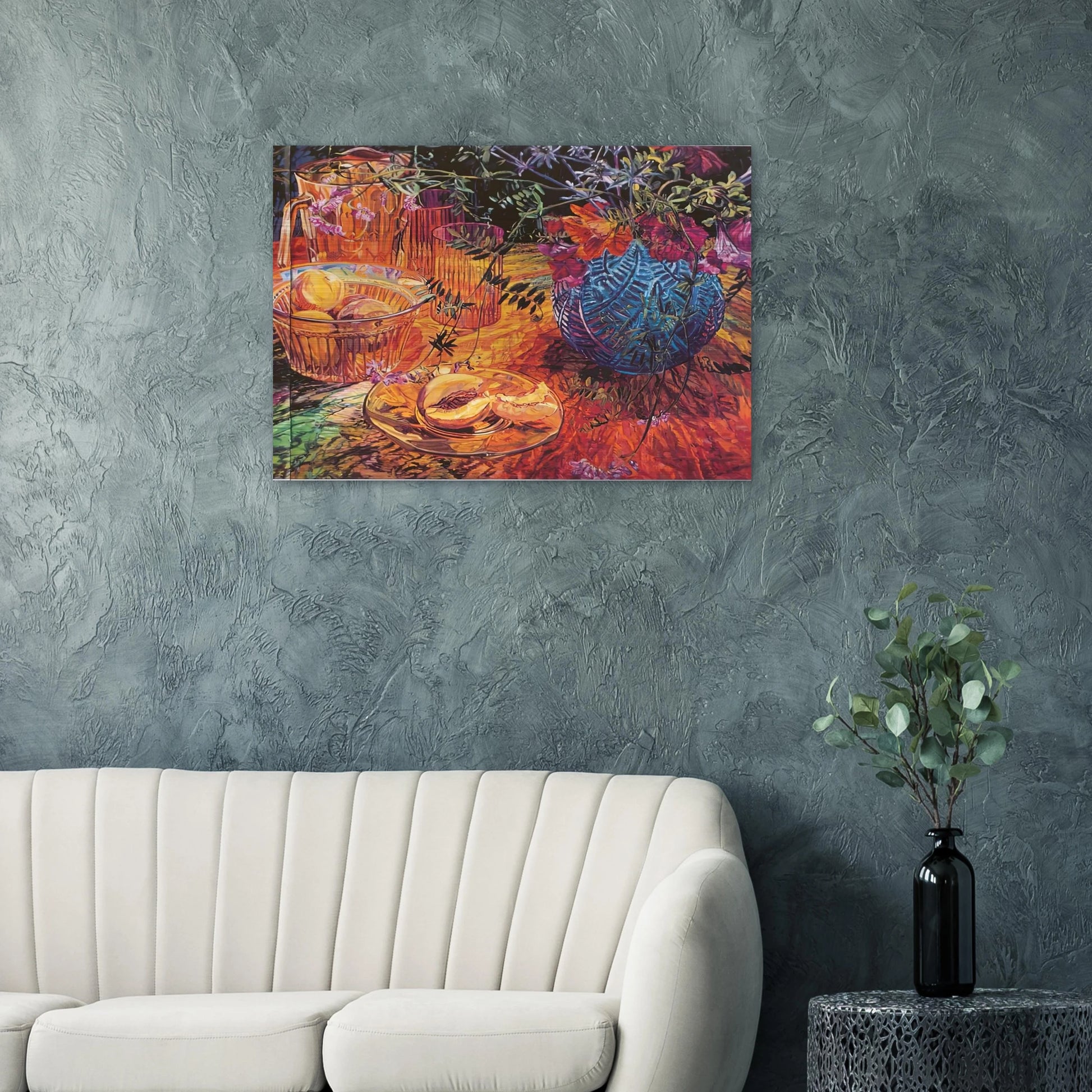 CUT PEACH BLUE VASE 1993 - Janet Fish Brushed Aluminum Print - 70x100 cm / 28x40 inches | Janet Fish Aluminum Print | Janet Fish Prints