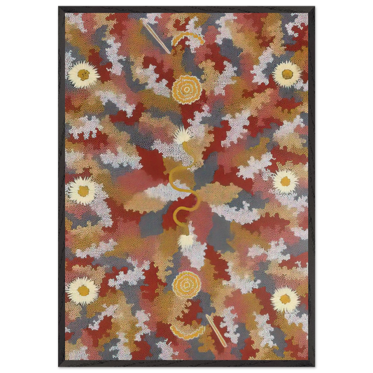Mens Corroborie - 1990 - Clifford Possum Tjapaltjarri 70x100 cm / 28x40 inches Framed Art Print – Black Wooden Frame
