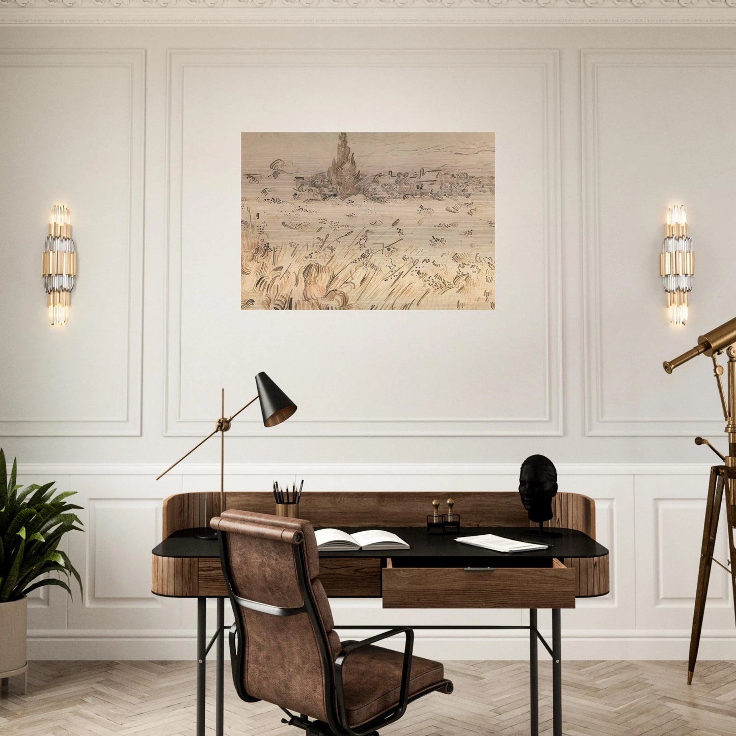 Wheat Field with Cypresses - Vincent van Gogh Brushed Aluminum Print - 70x100 cm / 28x40 inches | Vincent van Gogh Aluminum Print | Vincent van Gogh Prints