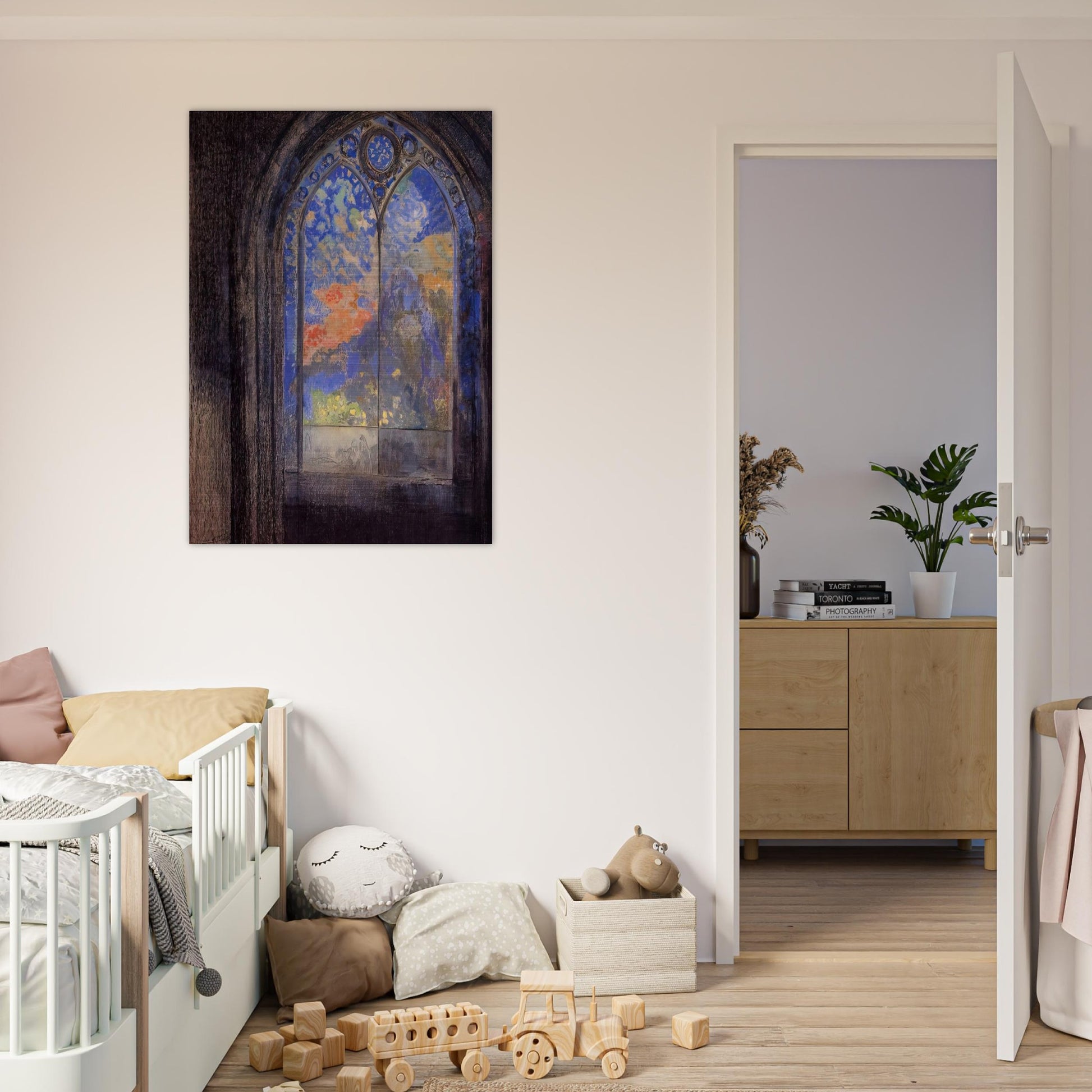 STAINED GLASS WINDOW THE MYSTERIOUS GARDEN - Odilon Redon Brushed Aluminum Print - 70x100 cm / 28x40 inches | Odilon Redon Aluminum Print | Odilon Redon Prints