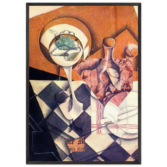 FRUIT BOWL WITH BOTTLE 1914 - Juan Gris 70x100 cm / 28x40 inches Framed Art Print – Black Wooden Frame