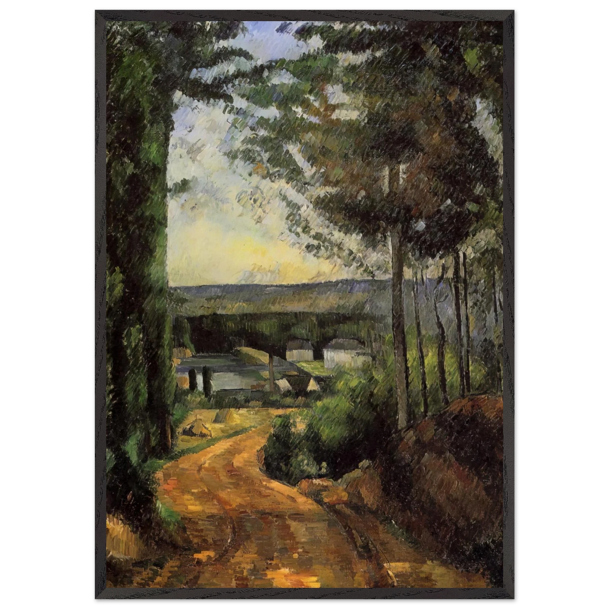 Road Trees and Lake - Paul Cezanne 70x100 cm / 28x40 inches Framed Art Print – Black Wooden Frame