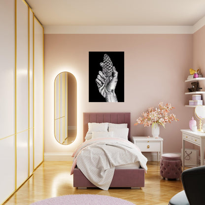 HAND WITH FIR CONE - MC Escher Brushed Aluminum Print - 70x100 cm / 28x40 inches | MC Escher Aluminum Print | MC Escher Prints