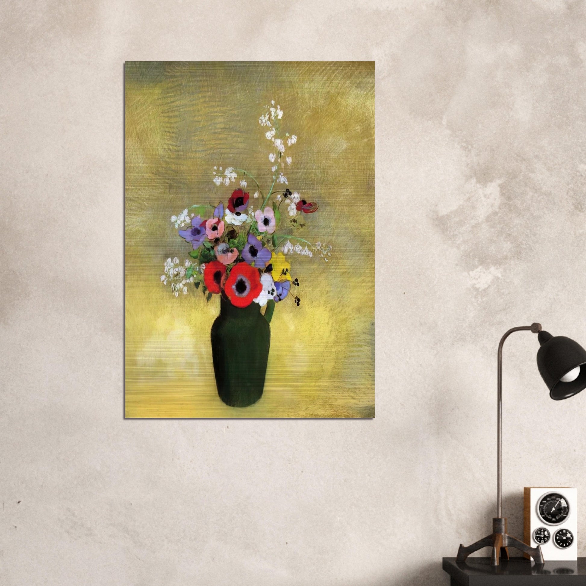 FLOWERS IN A GREEN PITCHER - Odilon Redon Brushed Aluminum Print - 70x100 cm / 28x40 inches | Odilon Redon Aluminum Print | Odilon Redon Prints