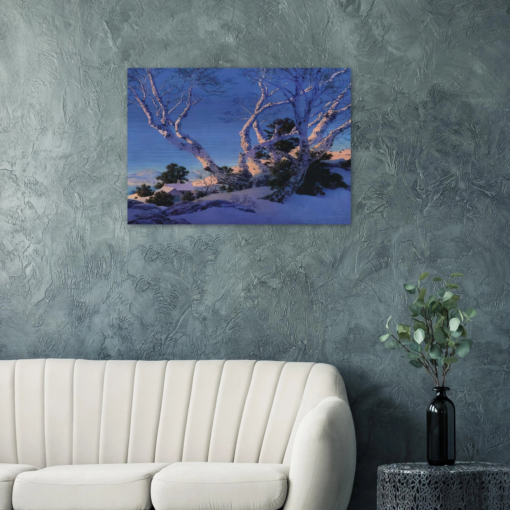 Birches in Winter - Maxfield Parrish Brushed Aluminum Print - 70x100 cm / 28x40 inches | Maxfield Parrish Aluminum Print | Maxfield Parrish Prints