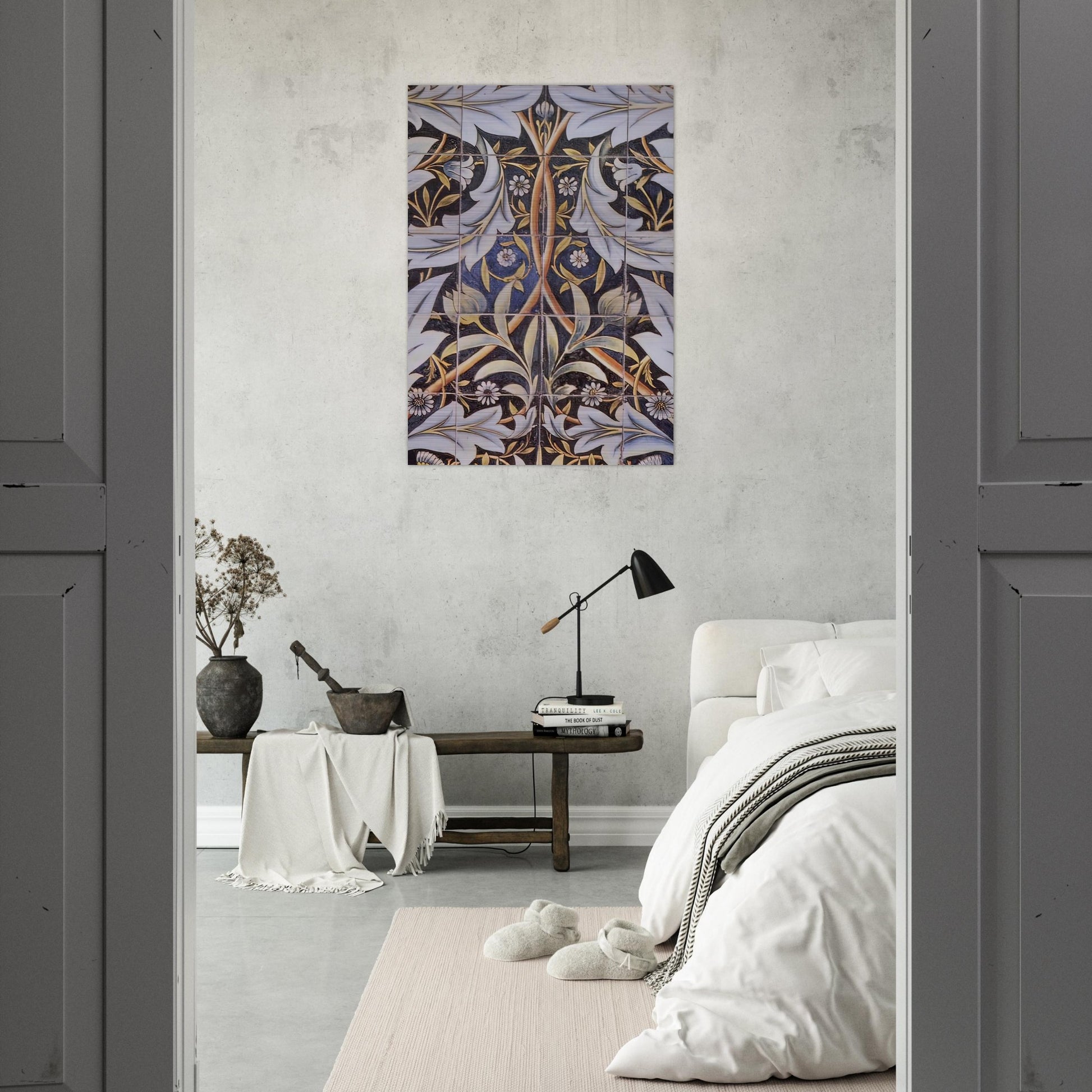 PANEL OF CERAMIC TILES DESIGNED BY MORRIS AND PRODUCED BY WILLIAM DE MORGAN 1876 - William Morris Brushed Aluminum Print - 70x100 cm / 28x40 inches | William Morris Aluminum Print | William Morris Prints