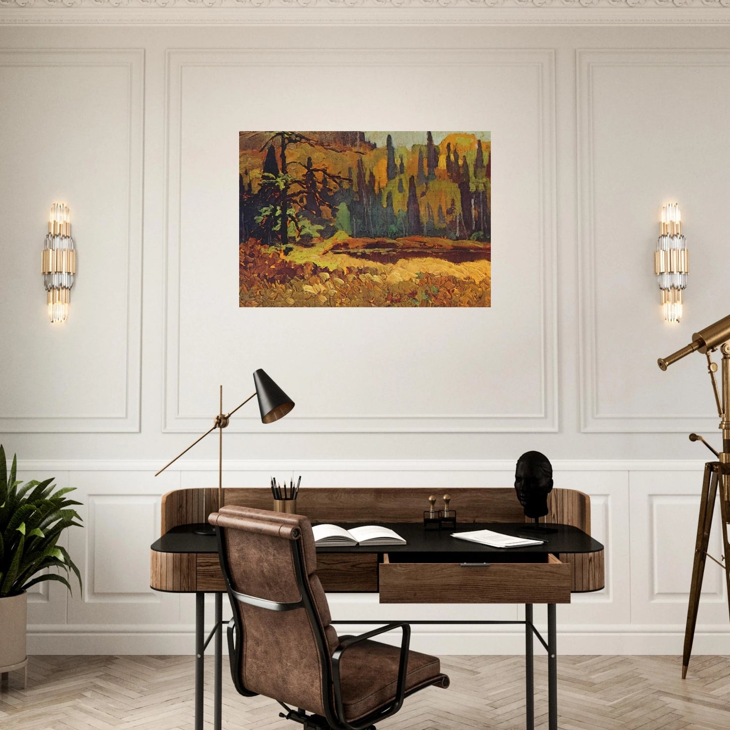 Moose Pond - 1918 - Frank Johnston Brushed Aluminum Print - 70x100 cm / 28x40 inches | Frank Johnston Aluminum Print | Frank Johnston Prints