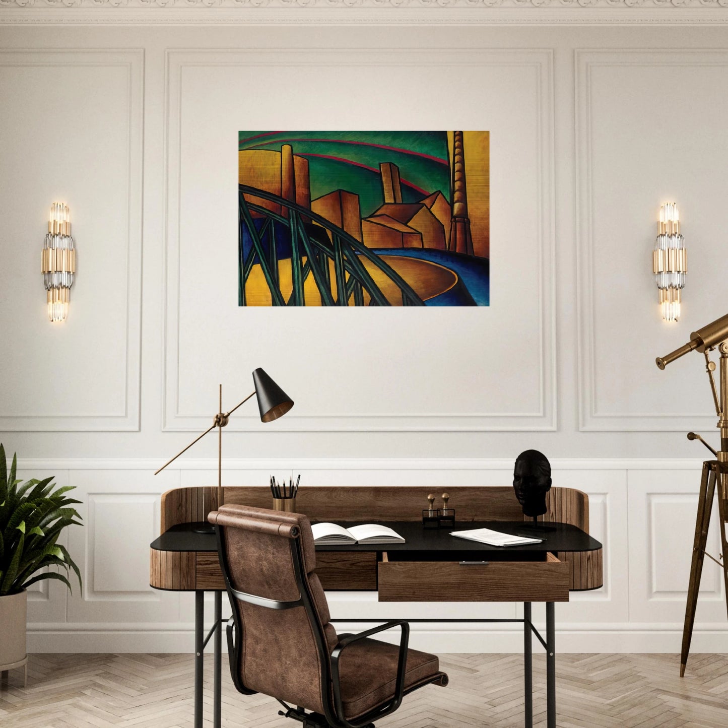 Landscape with Bridge at Óbuda Hajógyár - Laszlo Moholy-Nagy Brushed Aluminum Print - 70x100 cm / 28x40 inches | Laszlo Moholy-Nagy Aluminum Print | Laszlo Moholy-Nagy Prints
