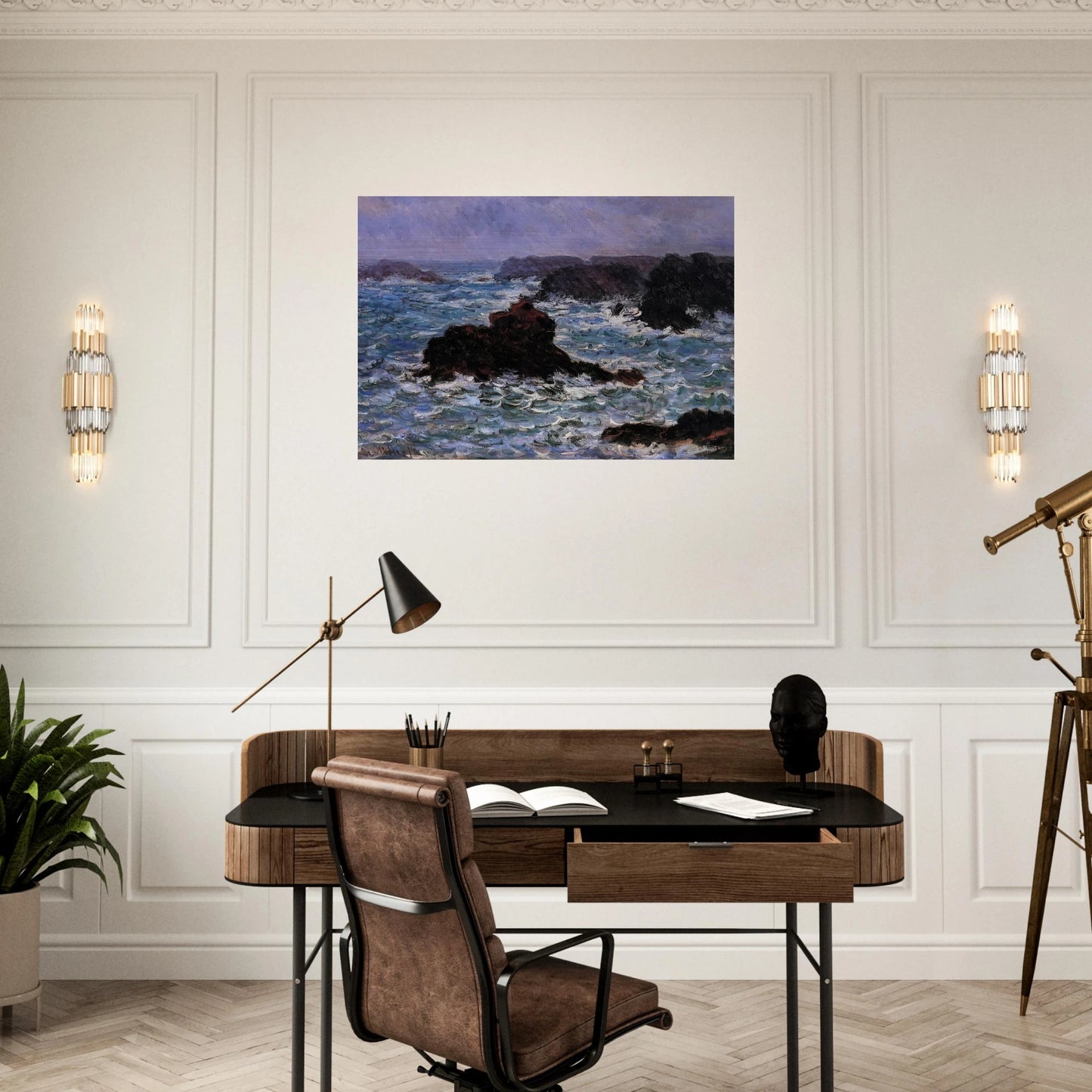 Belle-Ile, Rain Effect - claude monet Brushed Aluminum Print - 70x100 cm / 28x40 inches | claude monet Aluminum Print | claude monet Prints