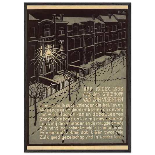 BIRTHDAY CARD FOR G GERSHOFF NOVEMBER 1938 1938 - MC Escher 70x100 cm / 28x40 inches Framed Art Print – Black Wooden Frame | Maurits Cornelis Escher Prints