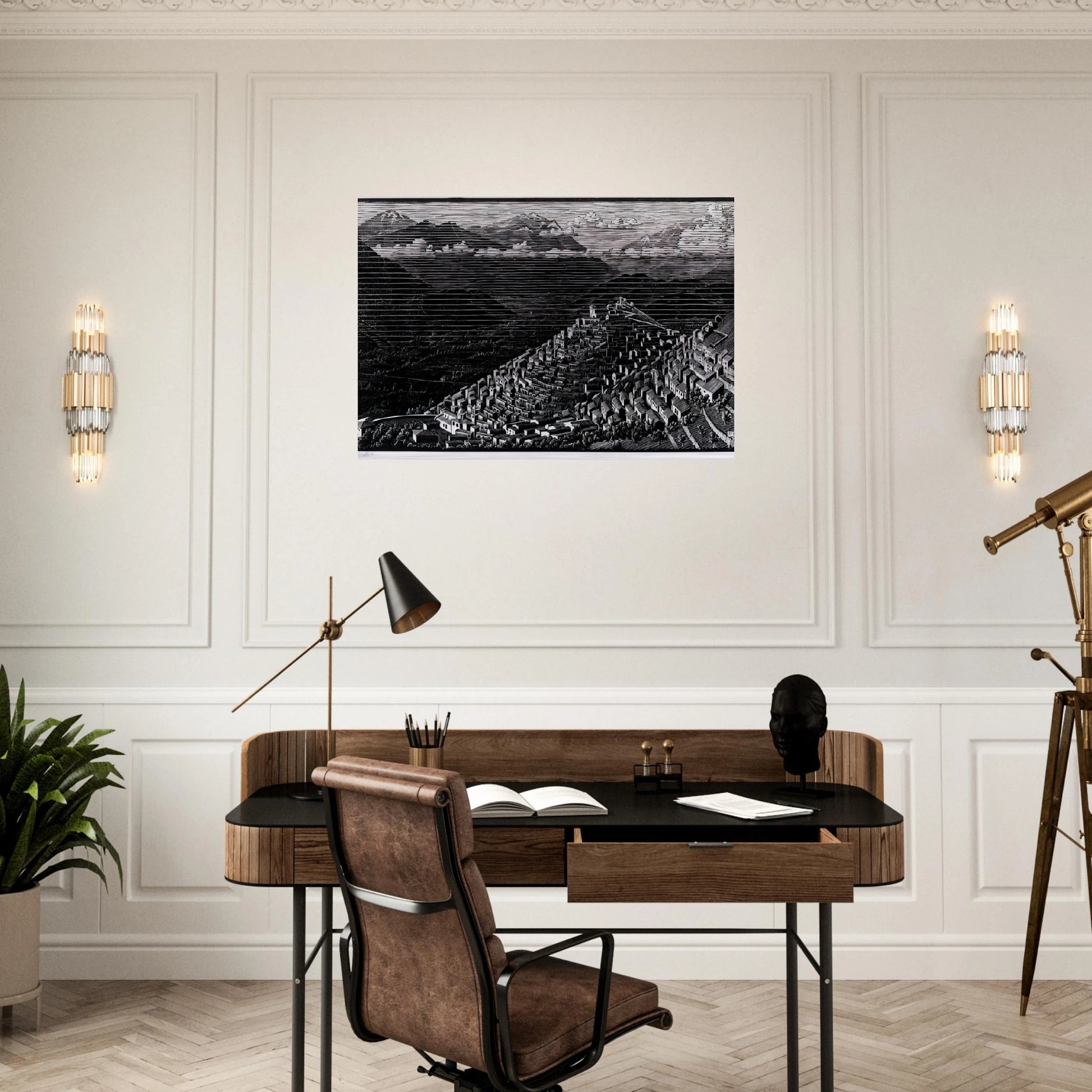 MORANO CALABRIA - MC Escher Brushed Aluminum Print - 70x100 cm / 28x40 inches | MC Escher Aluminum Print | MC Escher Prints