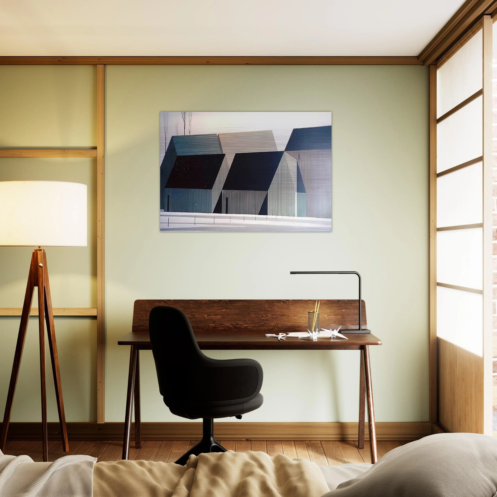 Barns - Eyvind Earle Brushed Aluminum Print - 70x100 cm / 28x40 inches | Eyvind Earle Aluminum Print | Eyvind Earle Prints