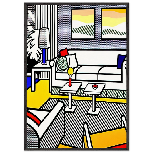 INTERIOR WITH RESTFUL PAINTINGS 1991 - Roy Lichtenstein 70x100 cm / 28x40 inches Framed Art Print – Black Wooden Frame