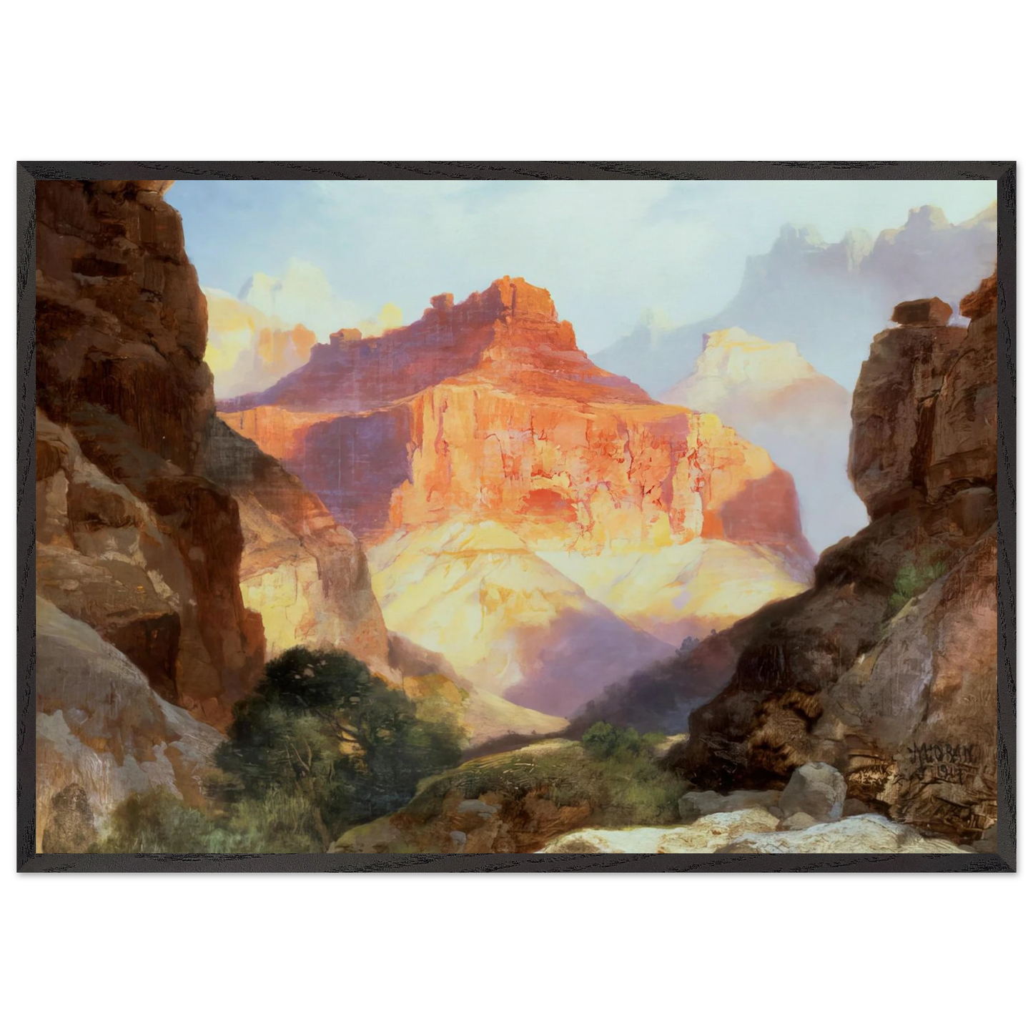 Under the Red Wall - Thomas Moran 70x100 cm / 28x40 inches Framed Art Print – Black Wooden Frame