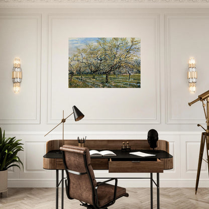 Orchard with Blossoming Plum Trees - Vincent van Gogh Brushed Aluminum Print - 70x100 cm / 28x40 inches | Vincent van Gogh Aluminum Print | Vincent van Gogh Prints
