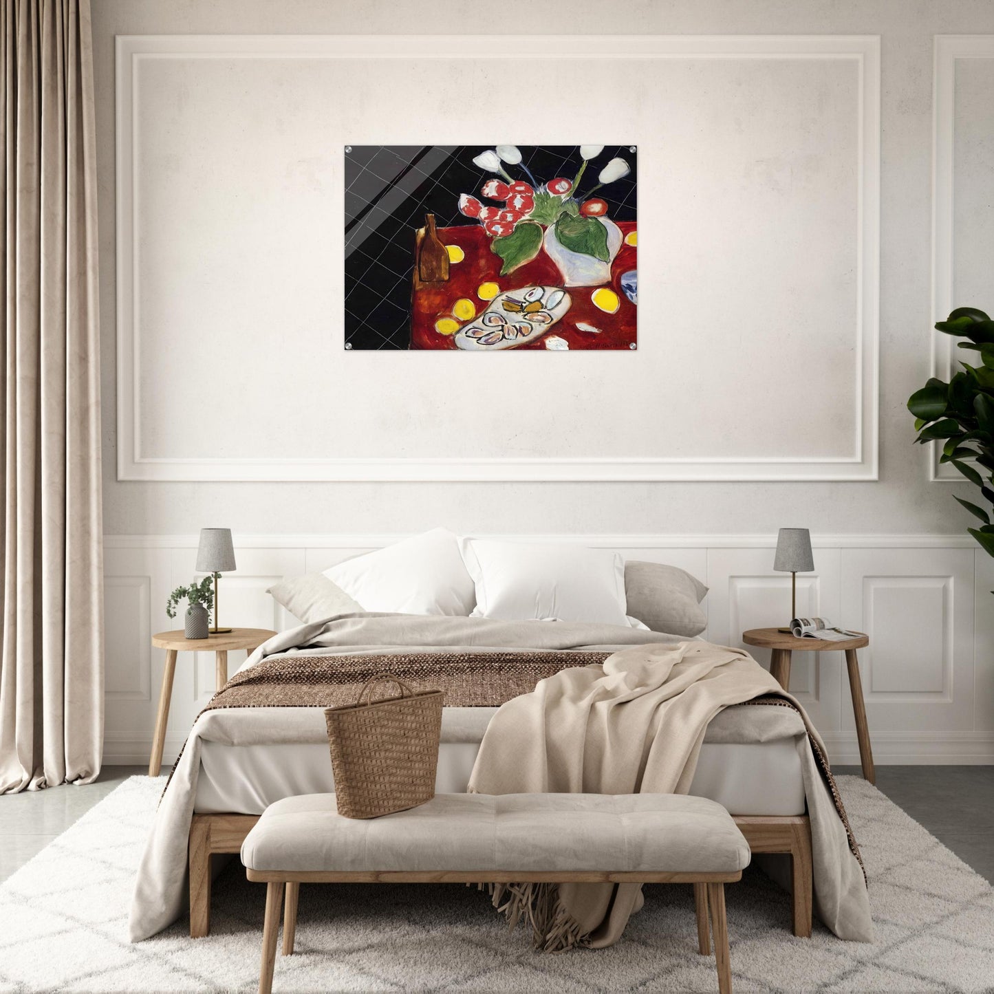 TULIPS AND OYSTERS ON A BLACK BACKGROUND 1943 - Henri Matisse Acrylic Print - 70x100 cm / 28x40″ inches | Henri Matisse Wall Art | Henri Matisse Prints