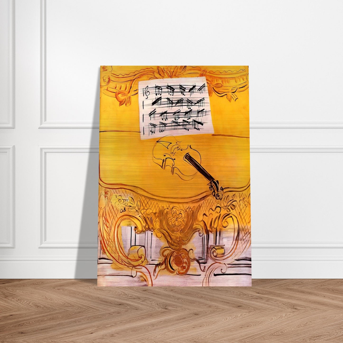 THE YELLOW CONSOLE WITH A VIOLIN 1949 - Raoul Dufy Brushed Aluminum Print - 70x100 cm / 28x40 inches | Raoul Dufy Aluminum Print | Raoul Dufy Prints