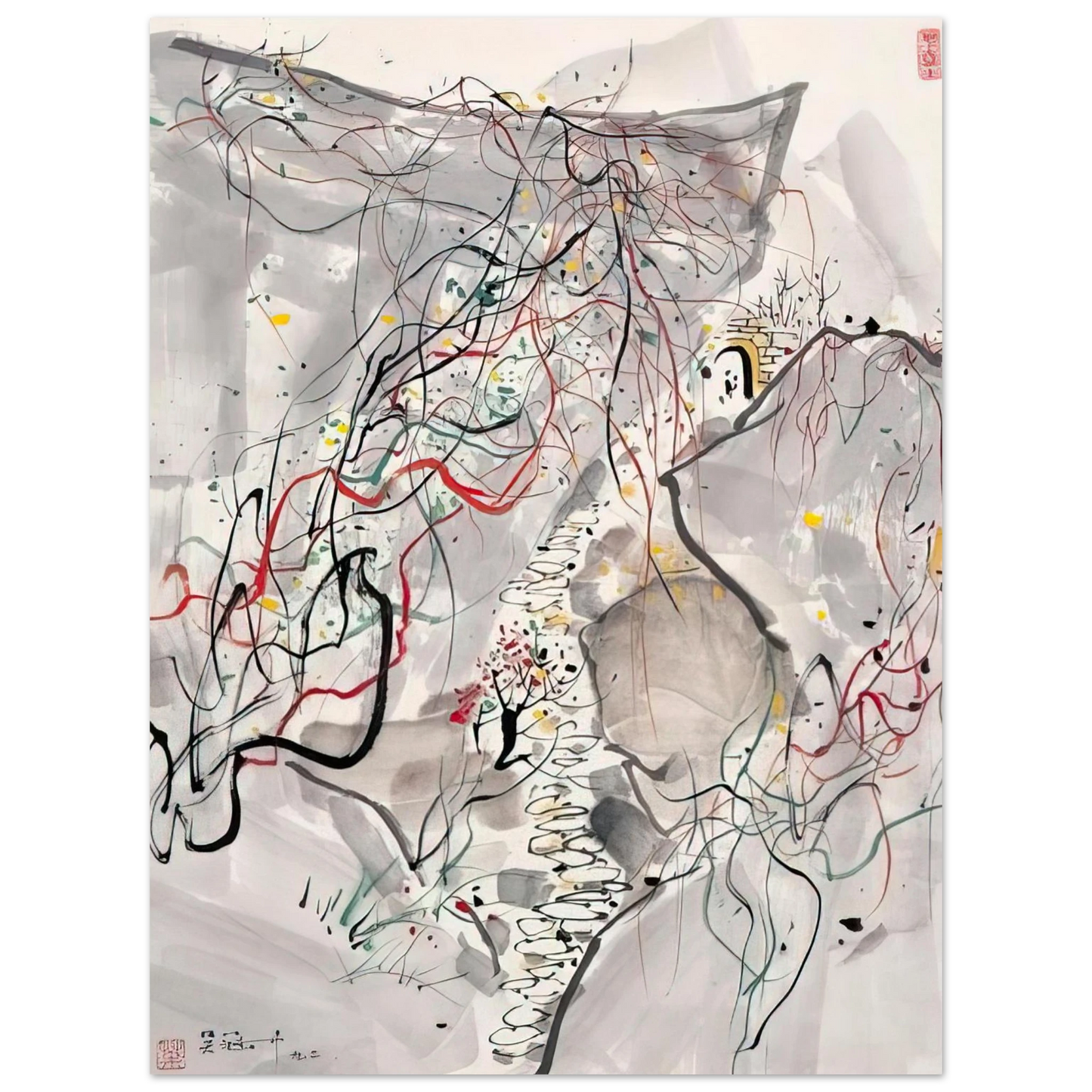Wu Guanzhong - 武夷山径 - Abstract Expressionism, Ink and wash painting  75x100 cm / 30x40inches Fine Art Poster