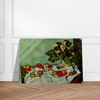 Still Life with Apples and a Pot of Primroses - Paul Cézanne Acrylic Print - 70x100 cm / 28x40″ inches