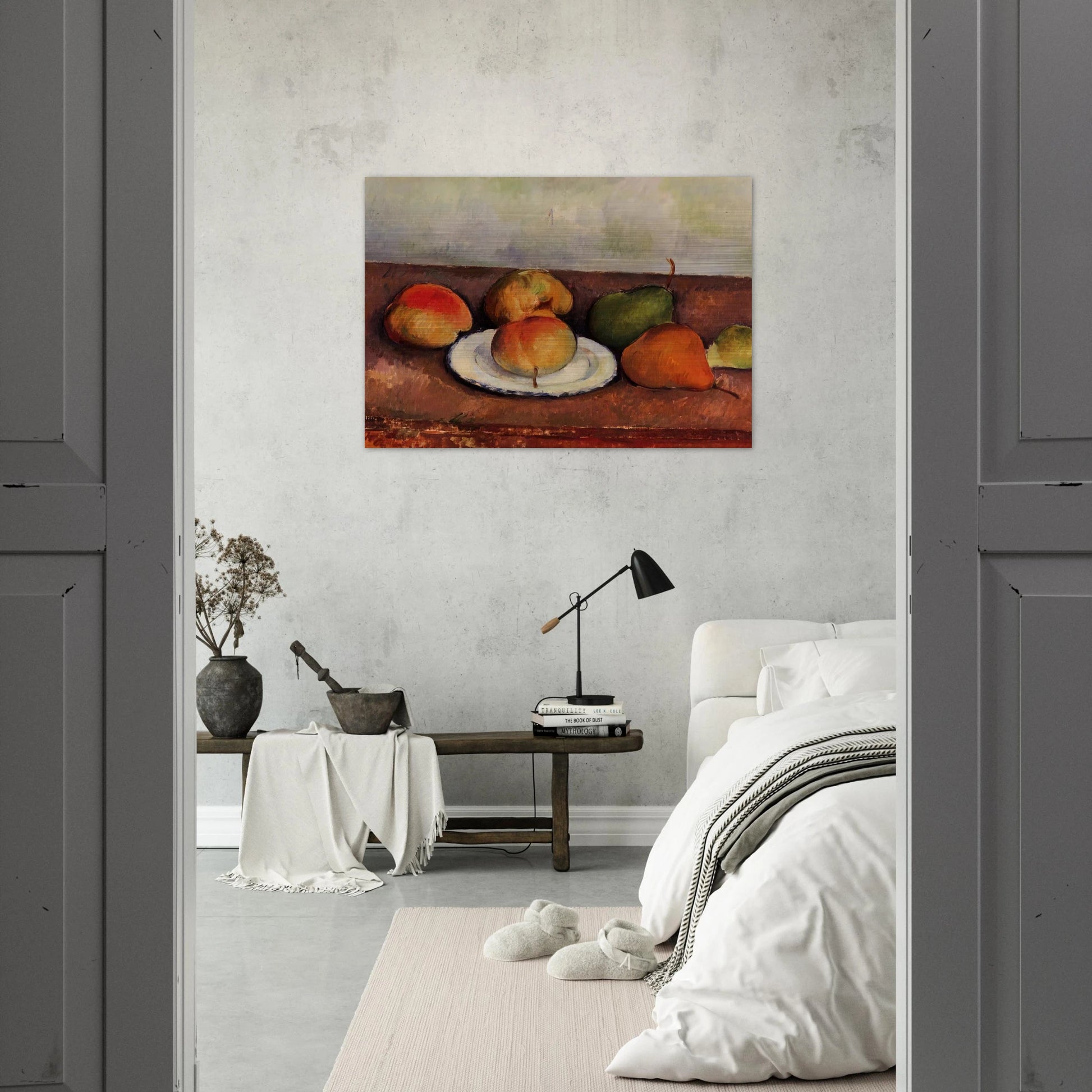 Still Life Plate and Fruit - Paul Cézanne Brushed Aluminum Print - 70x100 cm / 28x40 inches | Paul Cézanne Aluminum Print | Paul Cézanne Prints