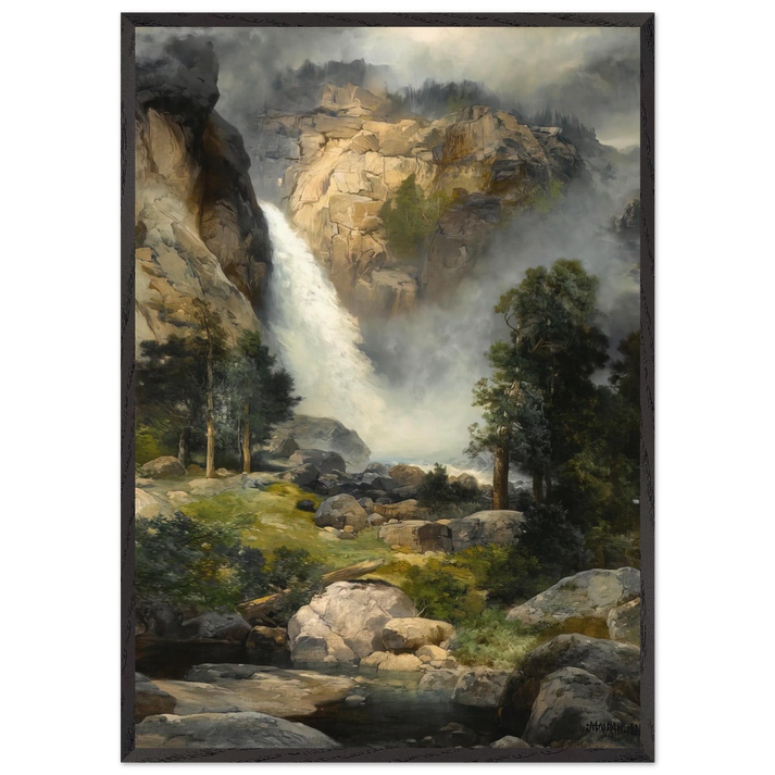 Cascade Falls Yosemite - Thomas Moran 70x100 cm / 28x40 inches Framed Art Print – Black Wooden Frame