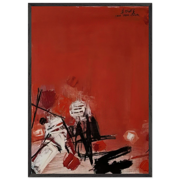 COMPOSITION ROUGE - Chu teh Chun 70x100 cm / 28x40 inches Framed Art Print – Black Wooden Frame