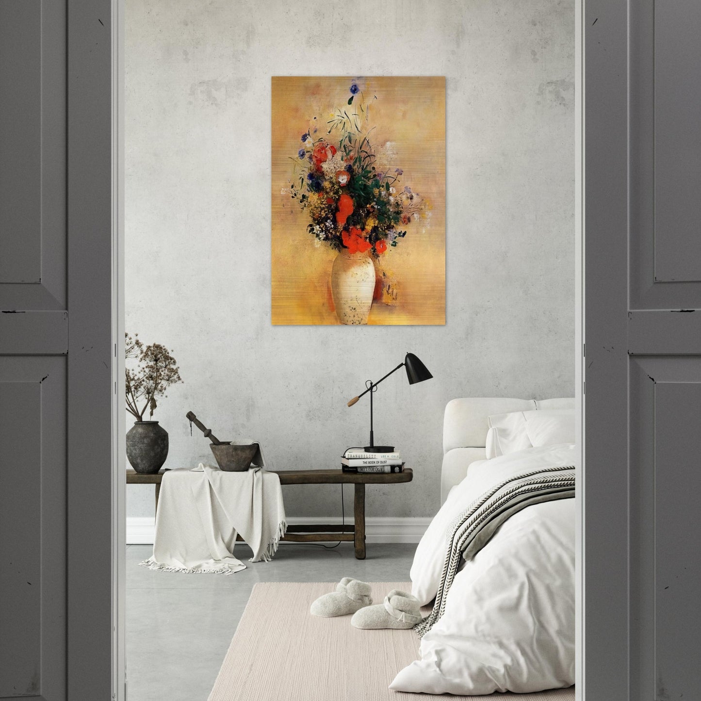 FLOWERS IN A BLUE VASE - Odilon Redon Brushed Aluminum Print - 70x100 cm / 28x40 inches | Odilon Redon Aluminum Print | Odilon Redon Prints