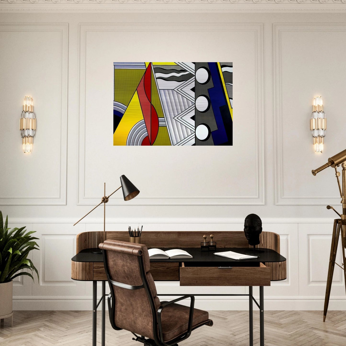 MODERN PAINTING WITH CLEF 1967 - Roy Lichtenstein Brushed Aluminum Print - 70x100 cm / 28x40 inches | Roy Lichtenstein Aluminum Print | Roy Lichtenstein Prints