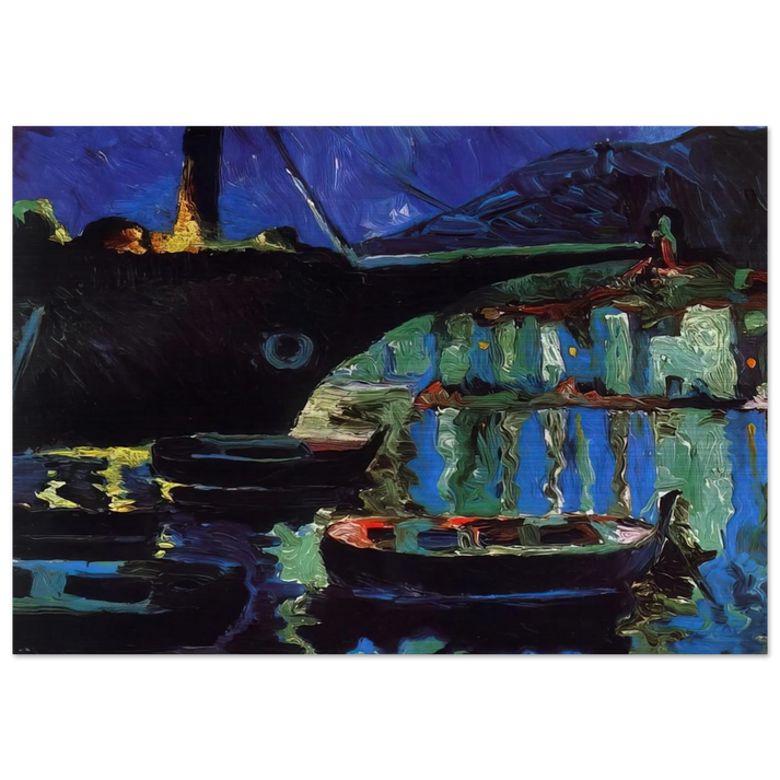 PORT OF CADAQUES NIGHT - Salvador Dali Brushed Aluminum Print - 70x100 cm / 28x40 inches | Salvador Dali Aluminum Print | Salvador Dali Prints