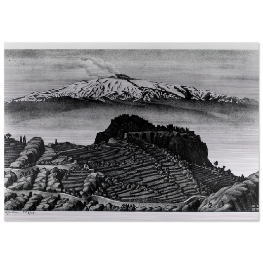 CASTEL MOLA AND MOUNT ETNA SICILY DECEMBER 1932 1932 - MC Escher Brushed Aluminum Print - 70x100 cm / 28x40 inches | MC Escher Aluminum Print | MC Escher Prints