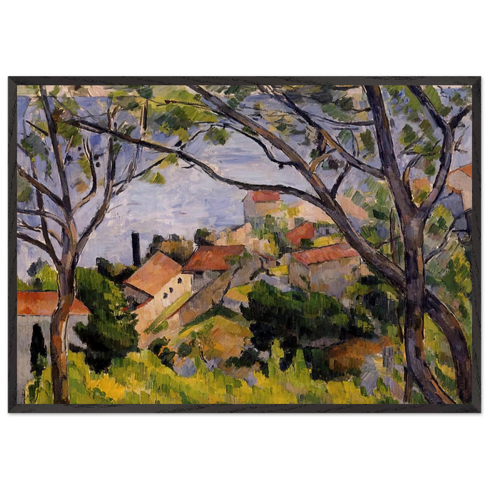 LEstaque View through the Trees - Paul Cezanne 70x100 cm / 28x40 inches Framed Art Print – Black Wooden Frame