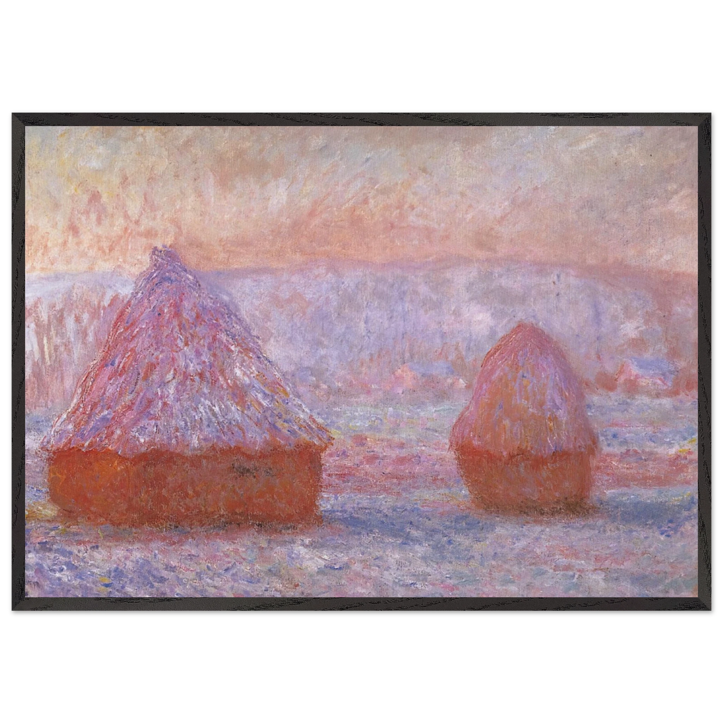 Grainstacks at Giverny Morning Effect - claude monet 70x100 cm / 28x40 inches Framed Art Print – Black Wooden Frame