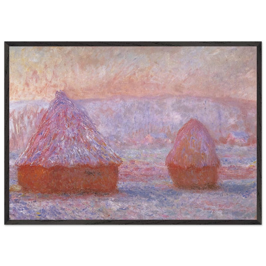 Grainstacks at Giverny Morning Effect - claude monet 70x100 cm / 28x40 inches Framed Art Print – Black Wooden Frame