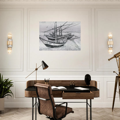 Fishing boats on the Beach at Les Saintes-Maries-de-la-Mer - Vincent van Gogh Brushed Aluminum Print - 70x100 cm / 28x40 inches | Vincent van Gogh Aluminum Print | Vincent van Gogh Prints