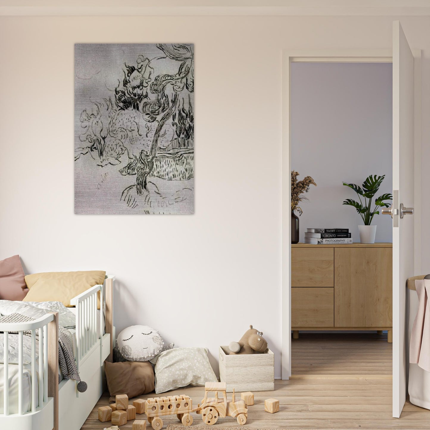 A Pine Tree and Cypresses in the Garden of the Asylum - Vincent van Gogh Brushed Aluminum Print - 70x100 cm / 28x40 inches | Vincent van Gogh Aluminum Print | Vincent van Gogh Prints