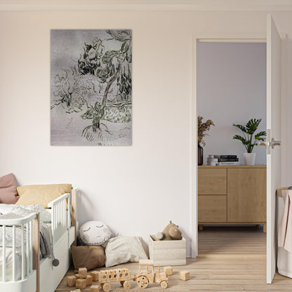 A Pine Tree and Cypresses in the Garden of the Asylum - Vincent van Gogh Brushed Aluminum Print - 70x100 cm / 28x40 inches | Vincent van Gogh Aluminum Print | Vincent van Gogh Prints