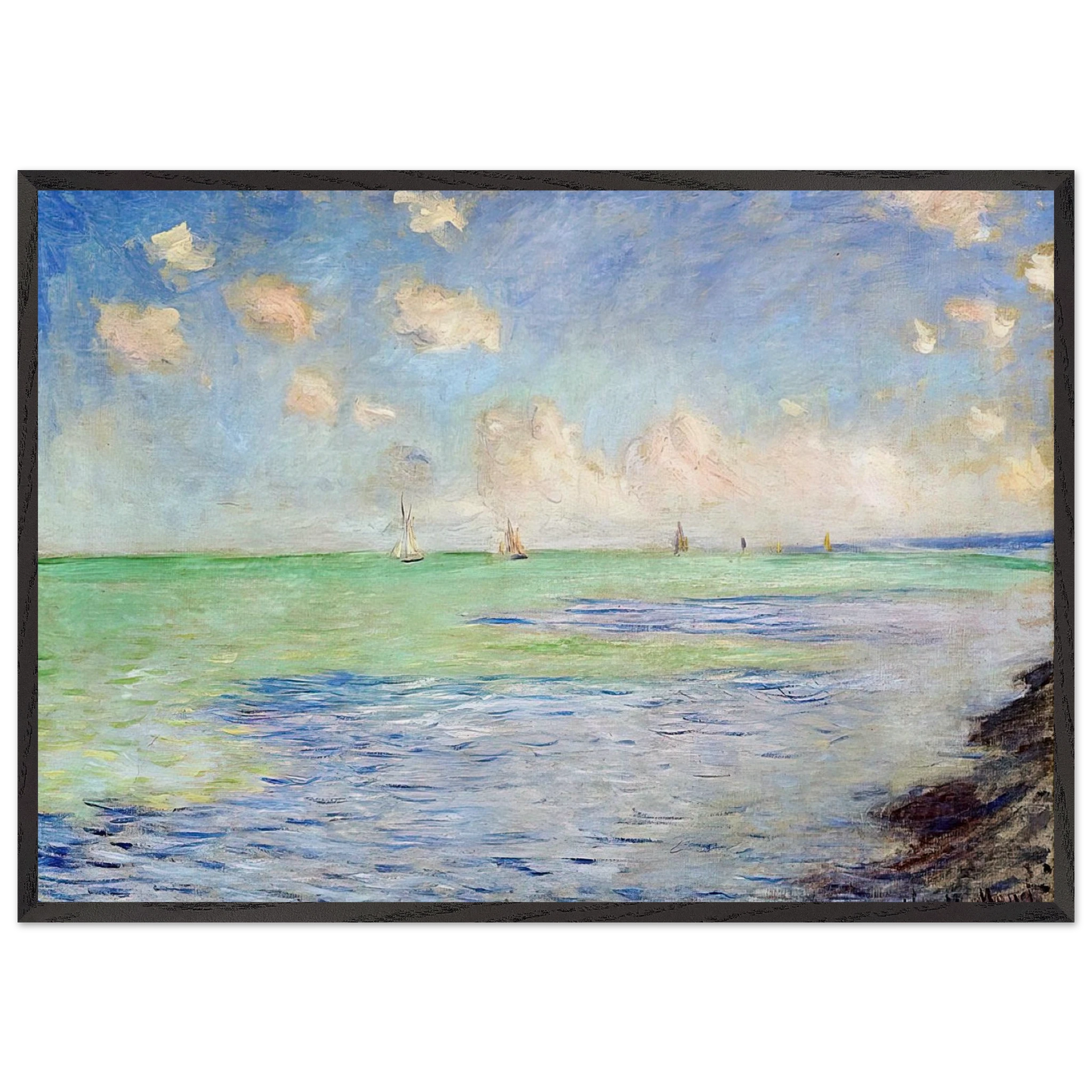 The Sea at Pourville - claude monet 70x100 cm / 28x40 inches Framed Art Print – Black Wooden Frame