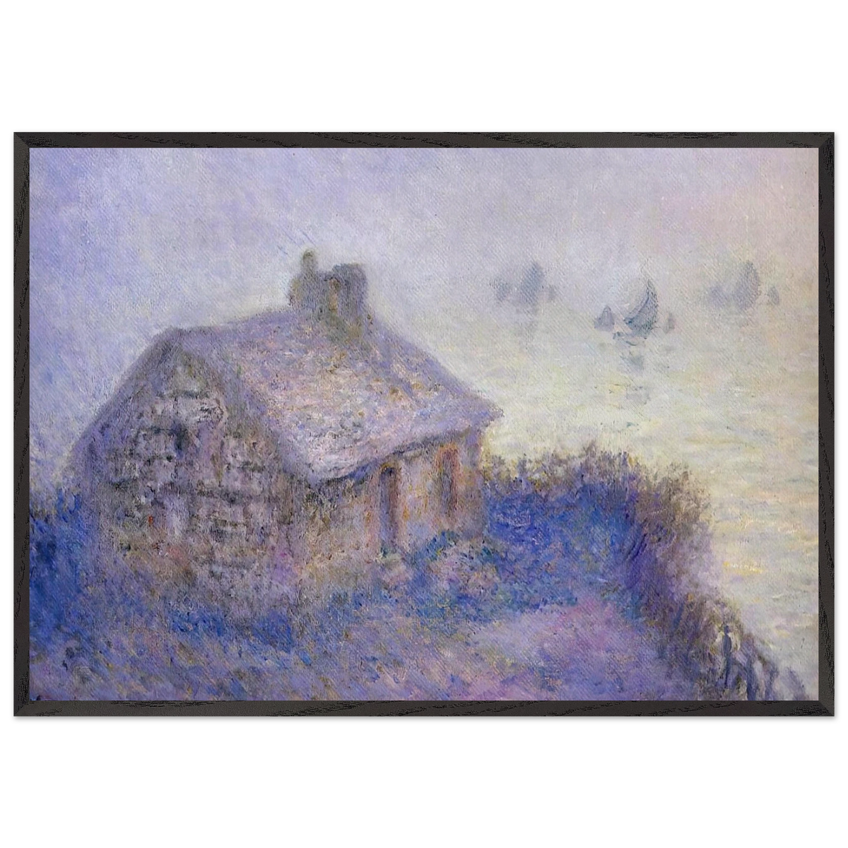 Customs House at Varengeville in the Fog - claude monet 70x100 cm / 28x40 inches Framed Art Print – Black Wooden Frame