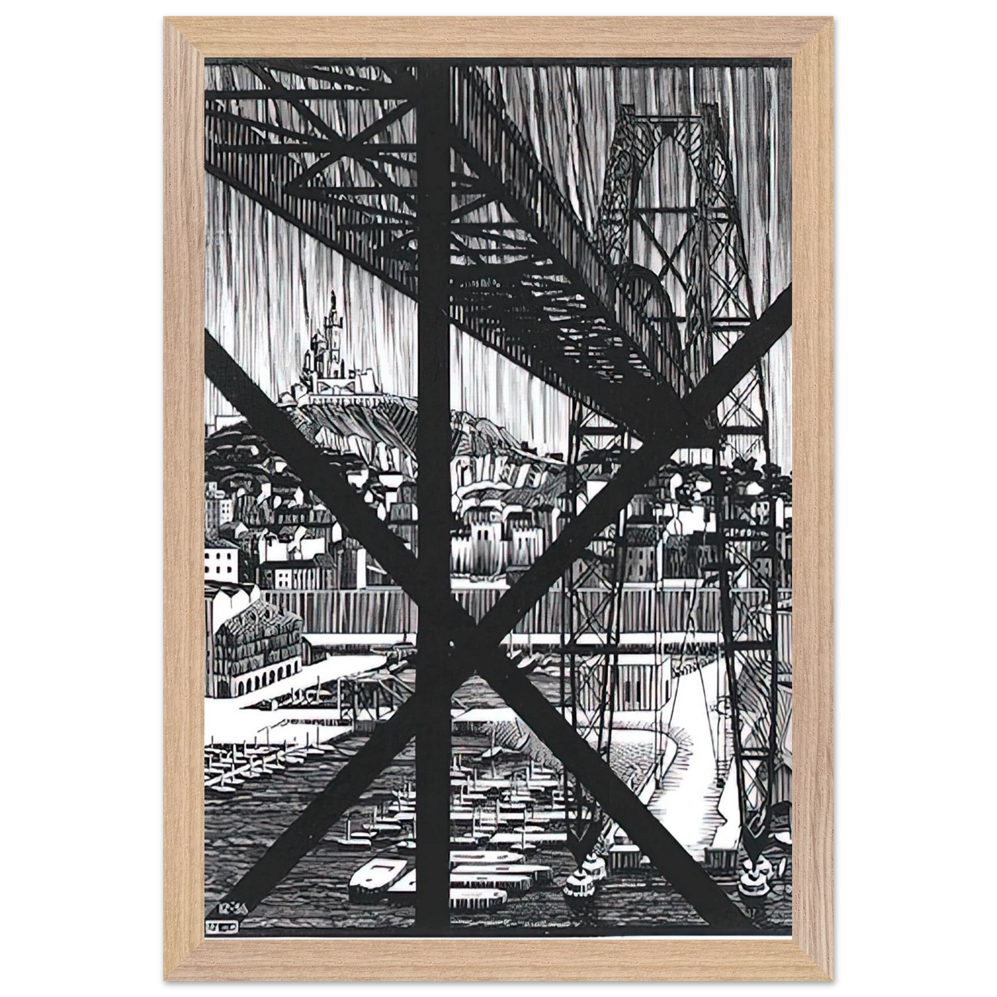 MC Escher - MARCEILLES DECEMBER 1936 1936 Wall Art - 30x40 cm / 12x16 inches - Premium Wooden Framed Poster With Fine Art Paper - Black frame