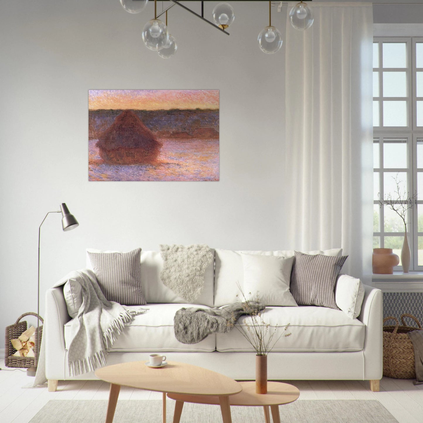 Haystacks at Sunset, Frosty Weather - claude monet Brushed Aluminum Print - 70x100 cm / 28x40 inches | claude monet Aluminum Print | claude monet Prints