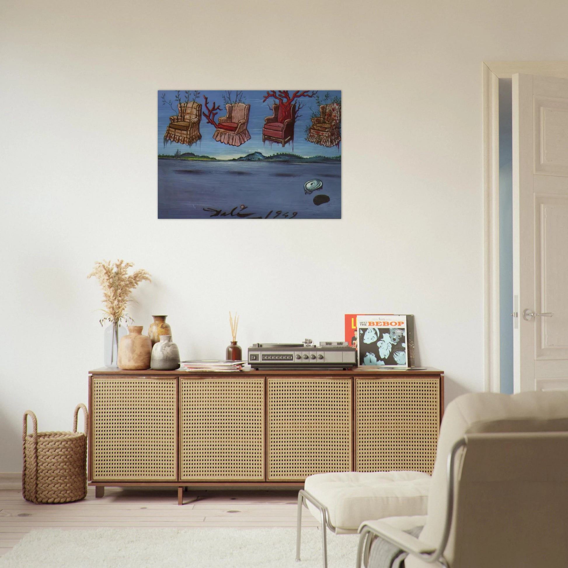 FOUR ARMCHAIRS IN THE SKY - Salvador Dali Brushed Aluminum Print - 70x100 cm / 28x40 inches | Salvador Dali Aluminum Print | Salvador Dali Prints
