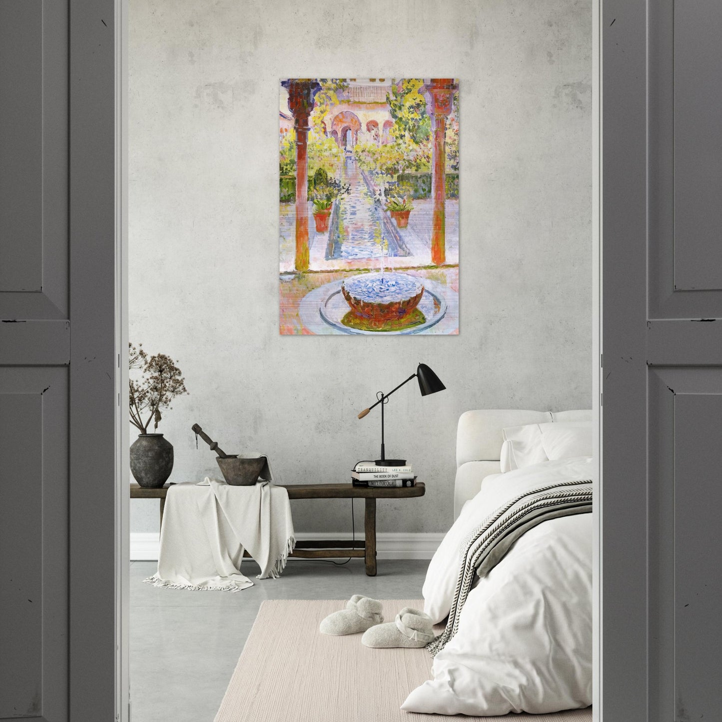 THE GARDENS OF GENERALIFE IN GRENADA 1913 - Theo van Rysselberghe Brushed Aluminum Print - 70x100 cm / 28x40 inches | Theo van Rysselberghe Aluminum Print | Theo van Rysselberghe Prints